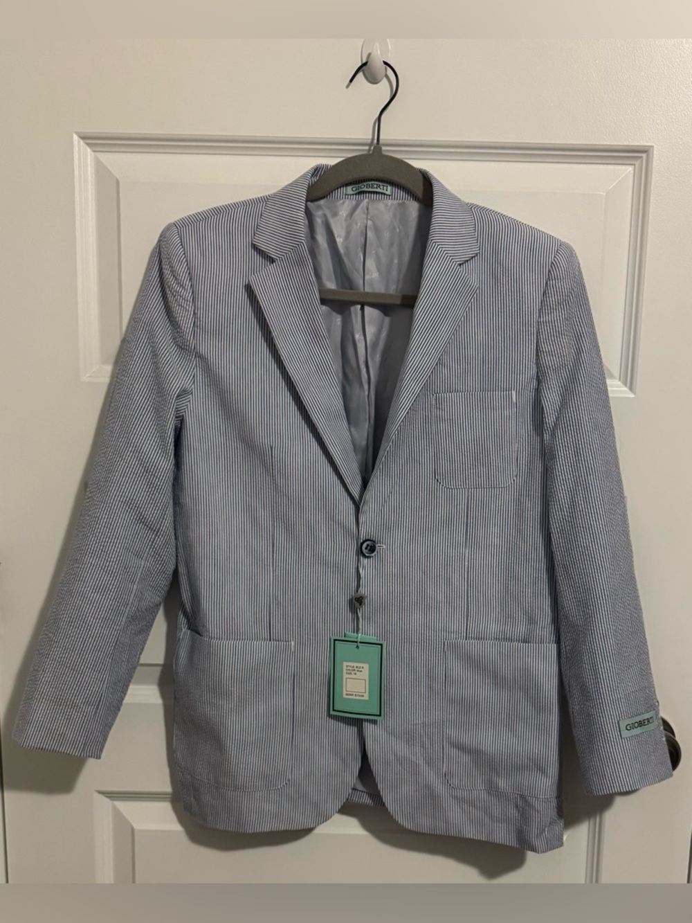 Gioberti Blue & White Striped Seersucker Sport Coat